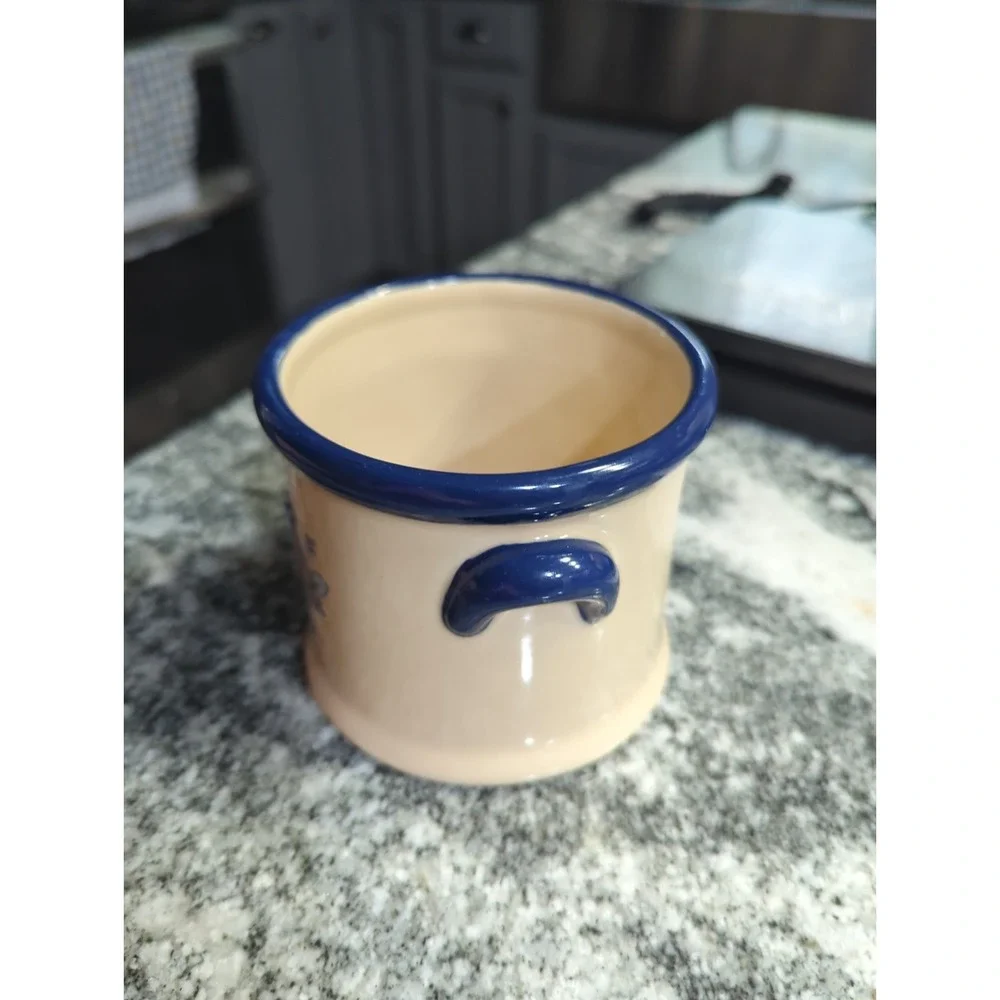 Tender Heart Small Crock Beige/Blue Raised Relief Blue Bird Design Country 4